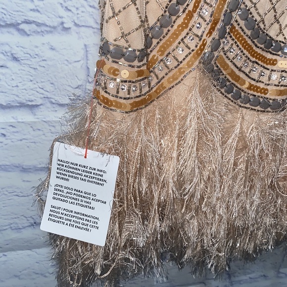 ASOS - DESIGN Embellished sequin midi dress w/ faux feather trims in gold ✨NWT - Picture 16 of 16